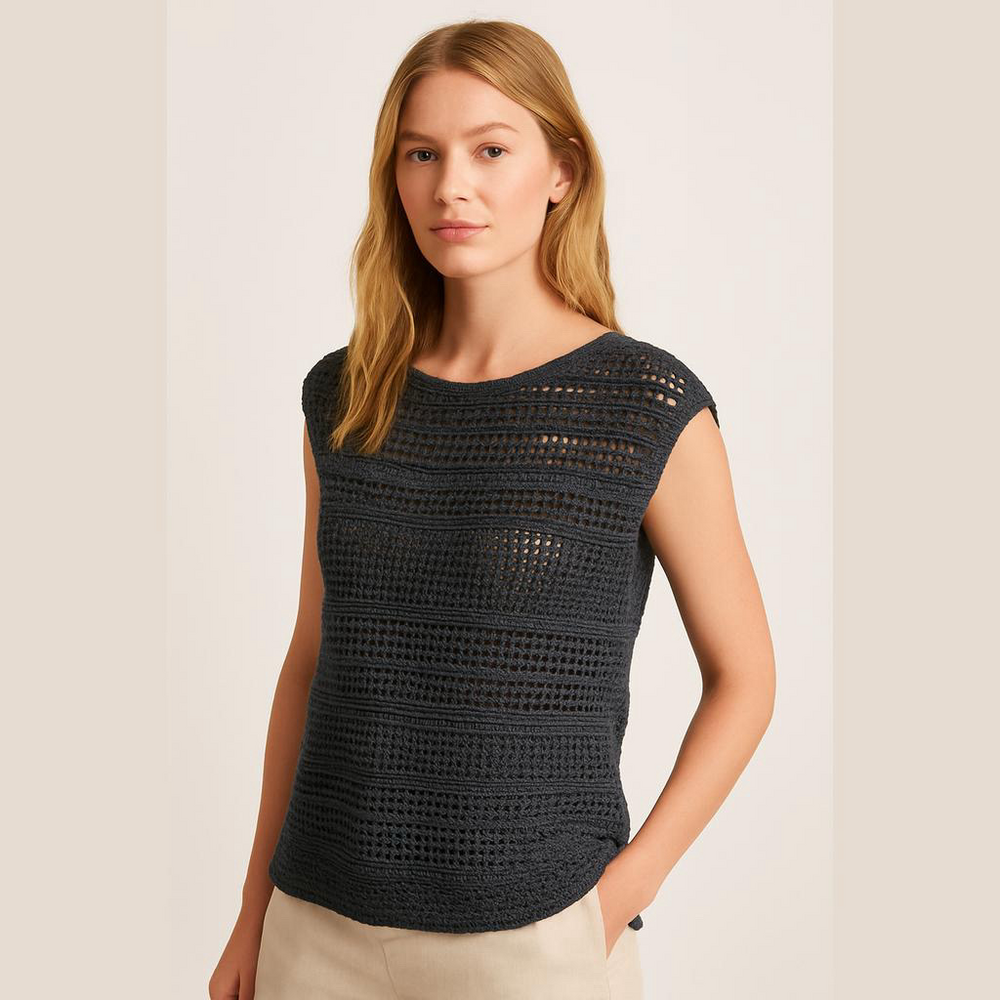 Old Navy Black Crochet Knit Sleeveless Top Small Petite